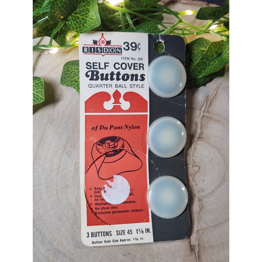 VTG Risdon Self Cover Buttons Size 45 1-1/8" Quarter Ball Nylon USA Carded New